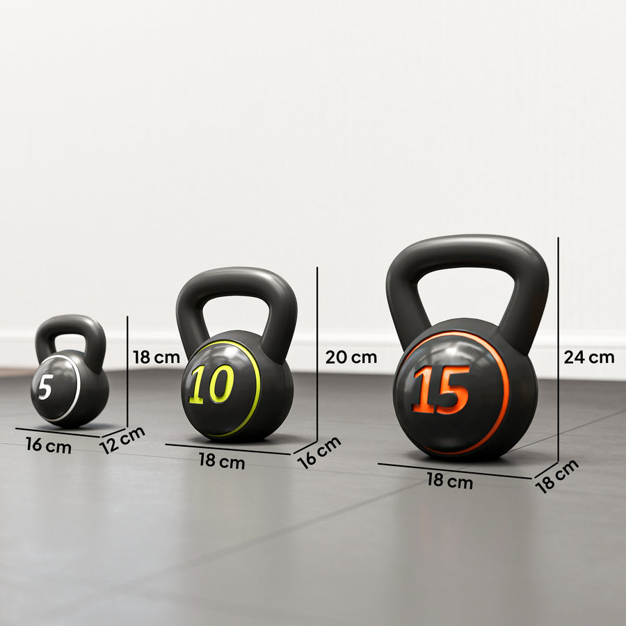 Kettlebell Set - 3 Kugelhanteln 2.2kg/4.5kg/6.8kg - Schwarz