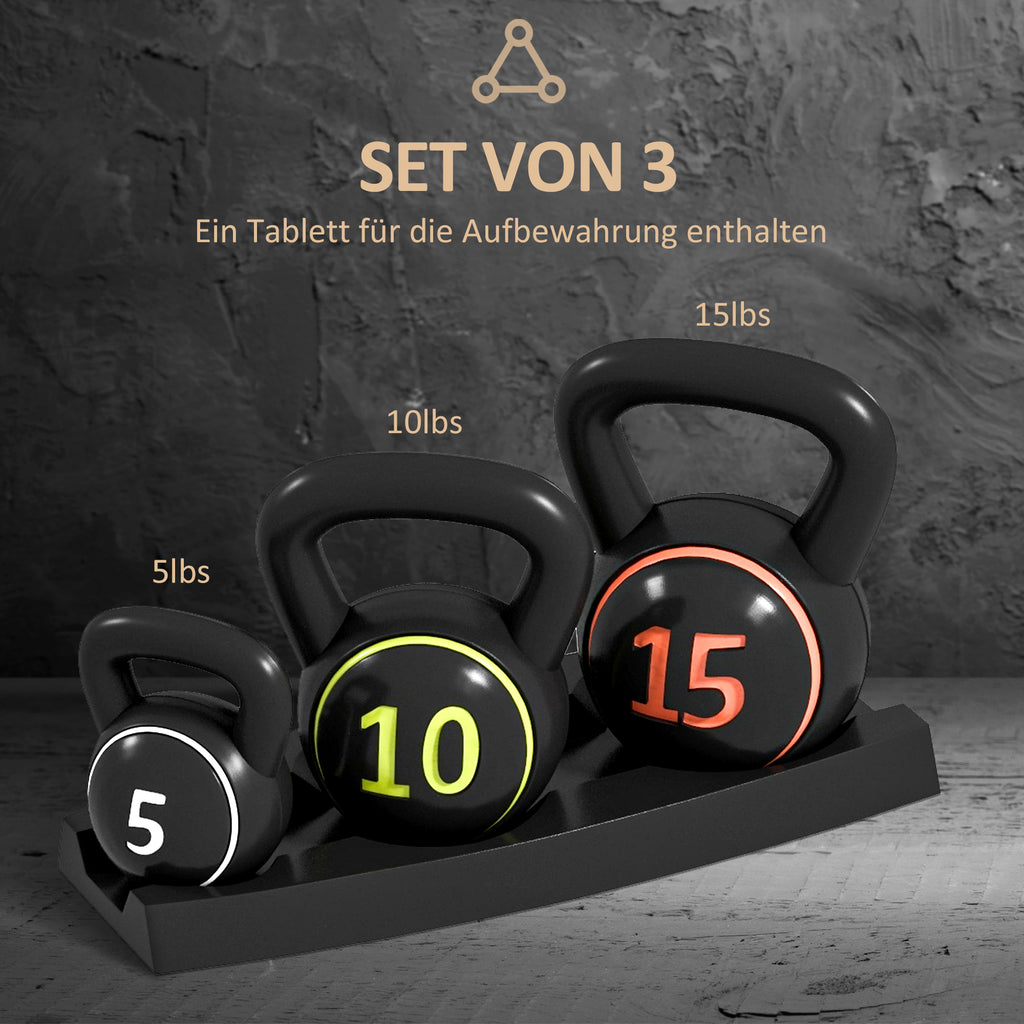 Kettlebell Set - 3 Kugelhanteln 2.2kg/4.5kg/6.8kg - Schwarz