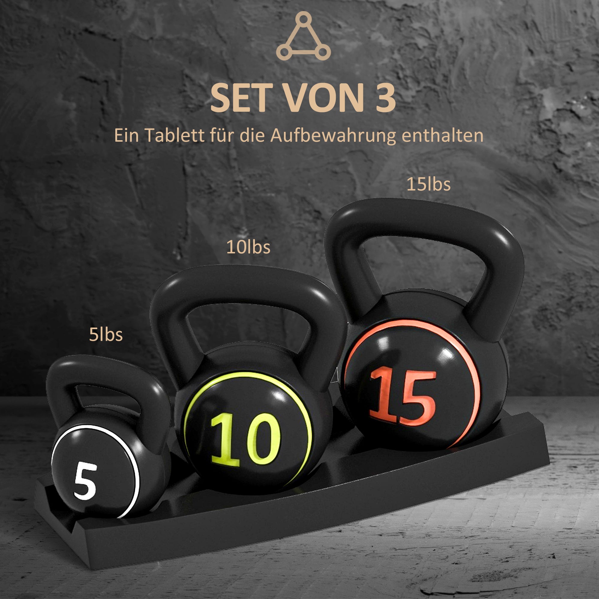 Kettlebell Set - 3 Kugelhanteln 2.2kg/4.5kg/6.8kg - Schwarz