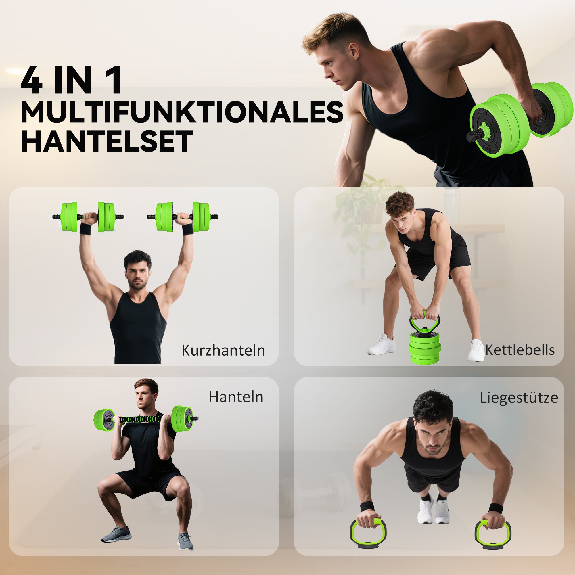 4 In 1 Hanteln Set - Verstellbare Kurzhantel & Kettlebell