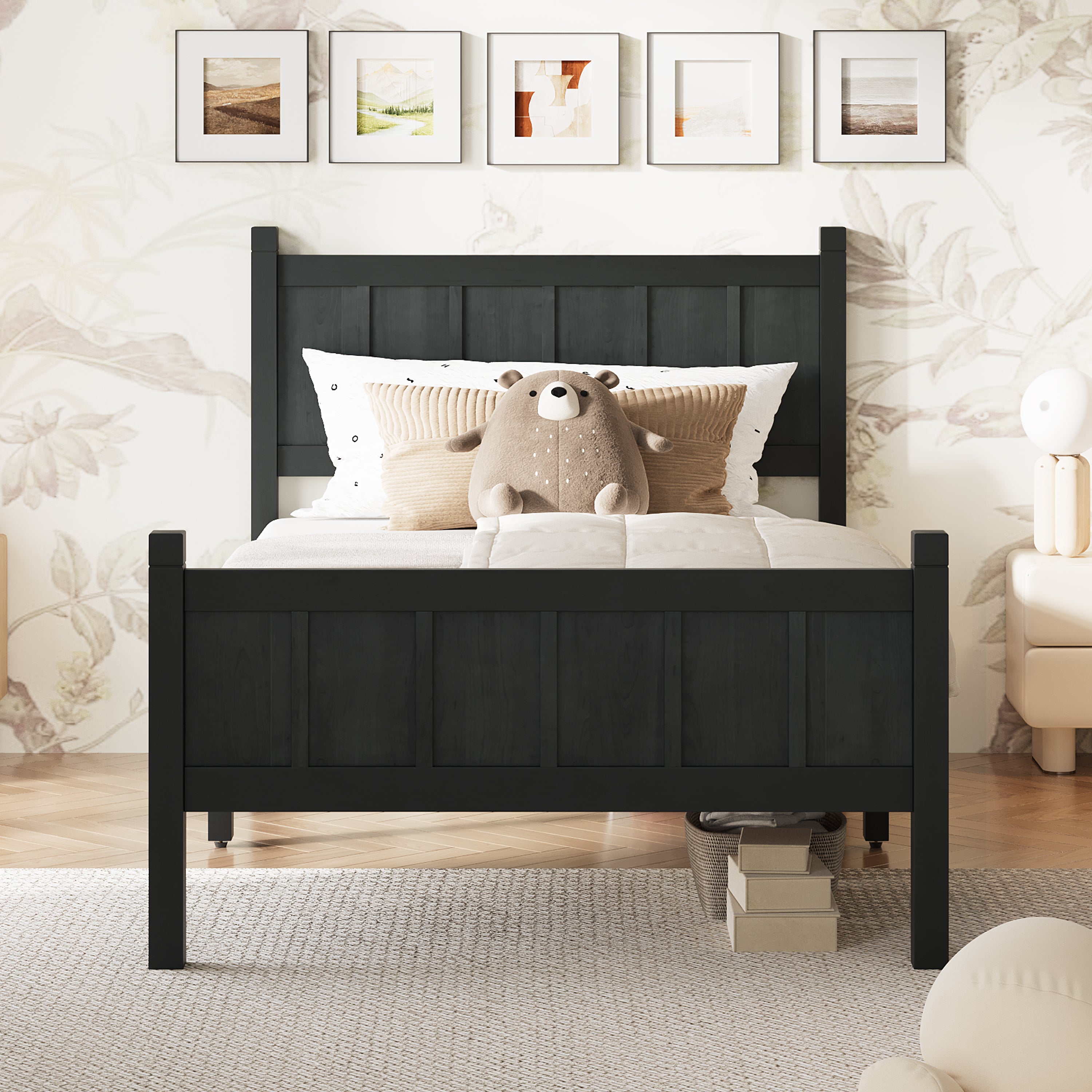 Twin Size Flat Panel Bed with Headboard & Footboard – Minimalist Design
