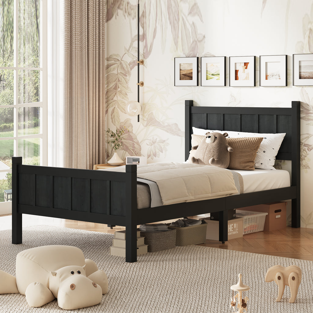 Twin Size Flat Panel Bed with Headboard & Footboard – Minimalist Design