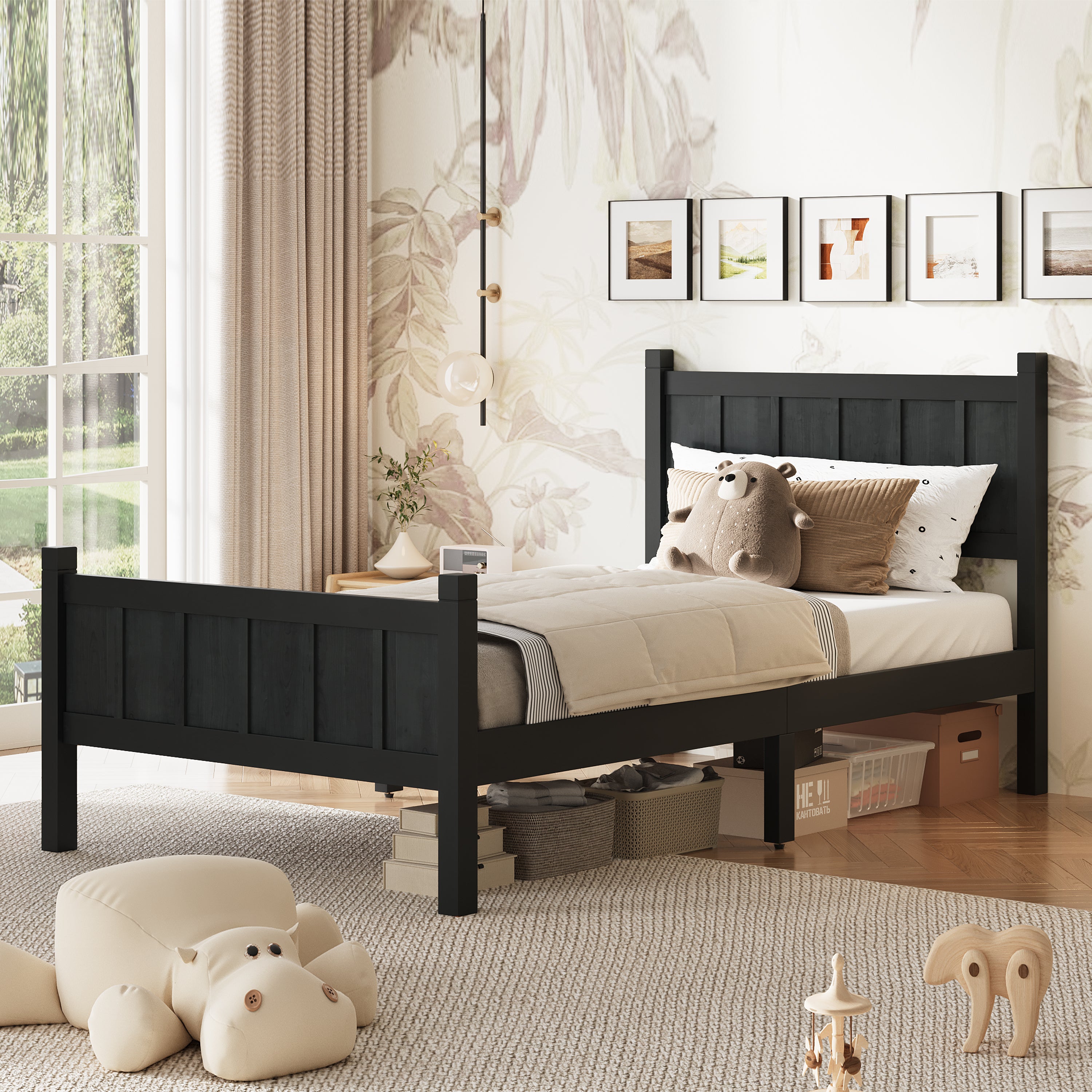 Twin Size Flat Panel Bed with Headboard & Footboard – Minimalist Design
