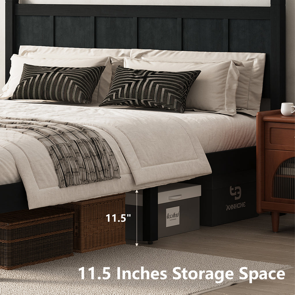 Queen Size Flat Panel Bed with Headboard & Footboard - Black