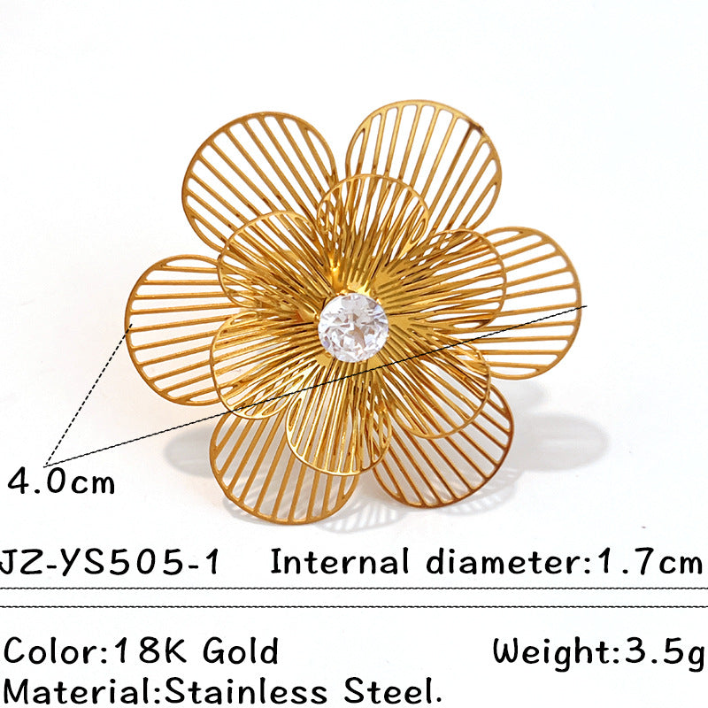 Vintage French-style Natural Stone Stainless Steel Ring