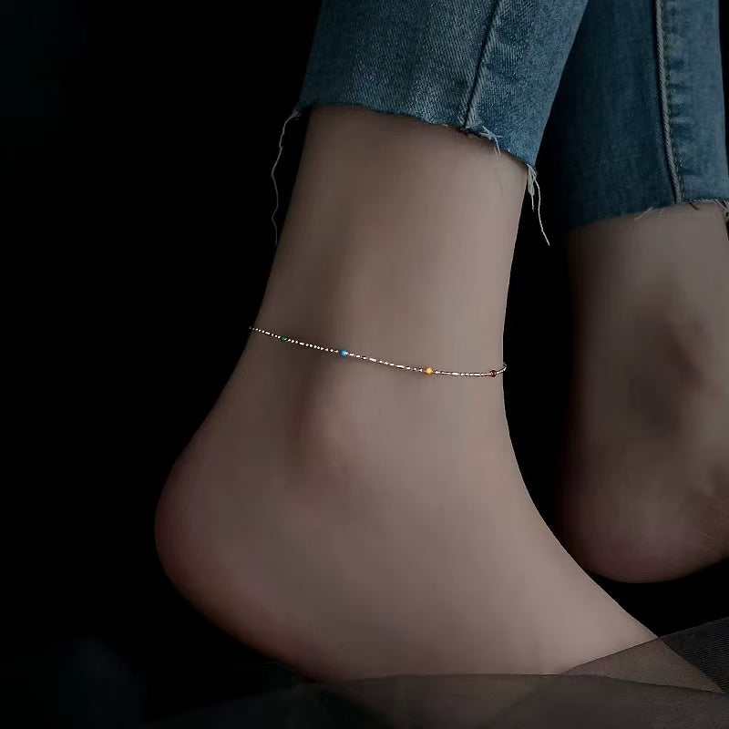 Bohemian Minimalist 999 Sterling Silver Anklet for Women