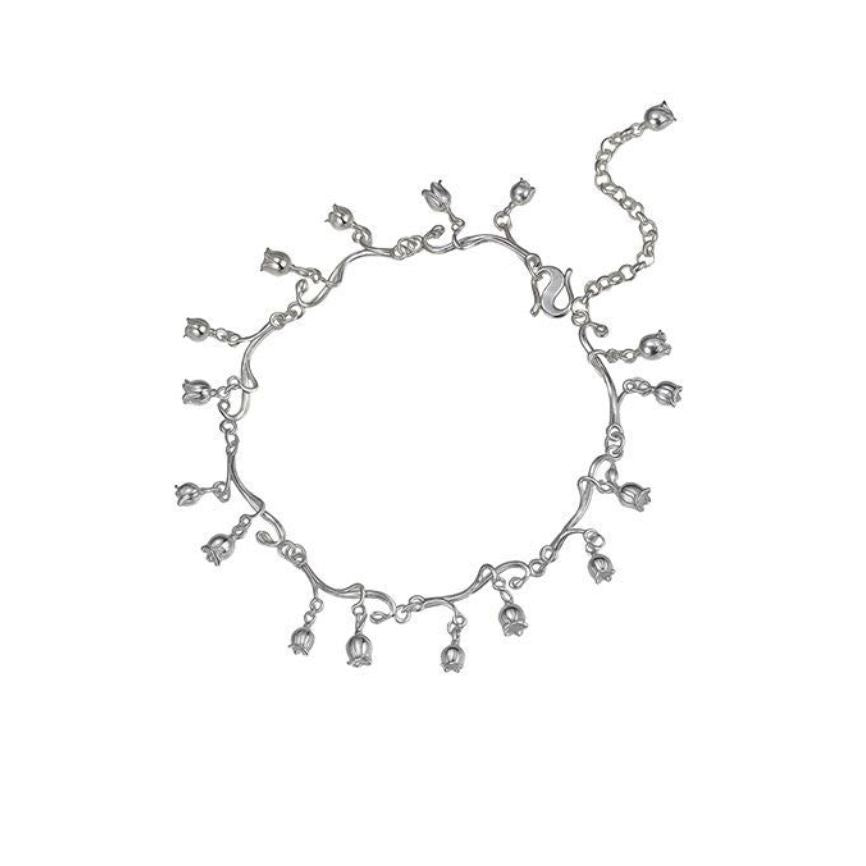 Sterling Silver Lily Of The Valley Tassel Anklet for Women