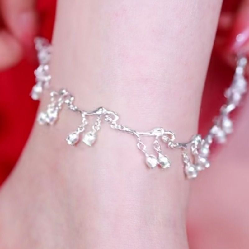 Sterling Silver Lily Of The Valley Tassel Anklet for Women