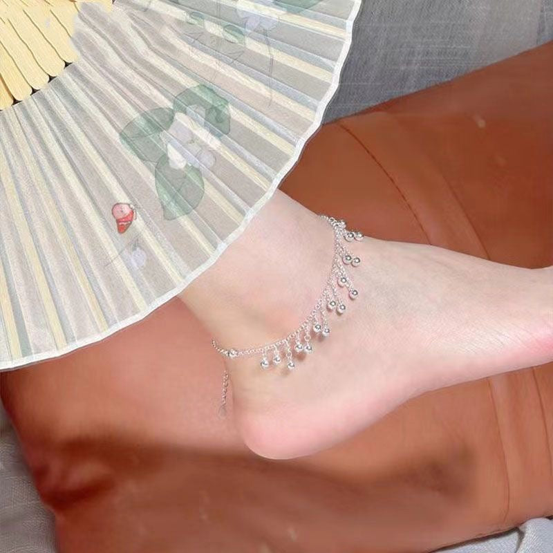 Elegant Sterling Silver Multi Bead Tassel Anklet for Women