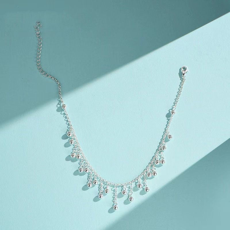 Elegant Sterling Silver Multi Bead Tassel Anklet for Women