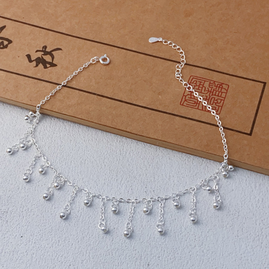 Elegant Sterling Silver Multi Bead Tassel Anklet for Women