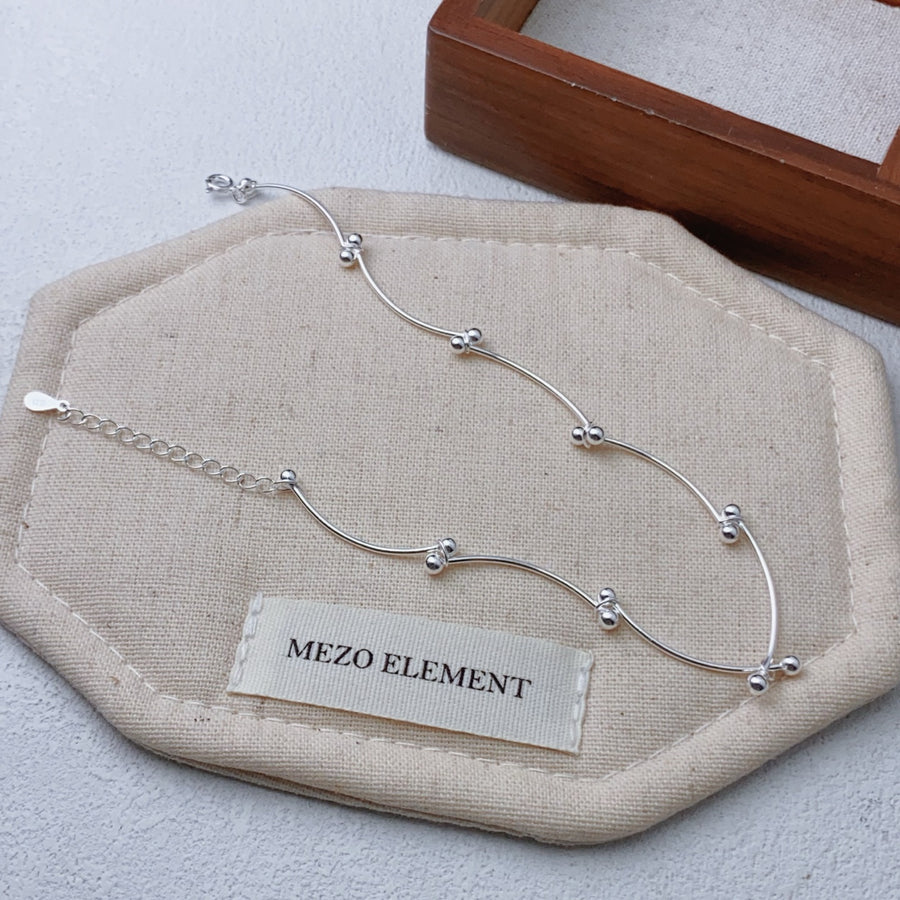 Sterling Silver Wavy Tube Bead Anklet - Minimalist Style
