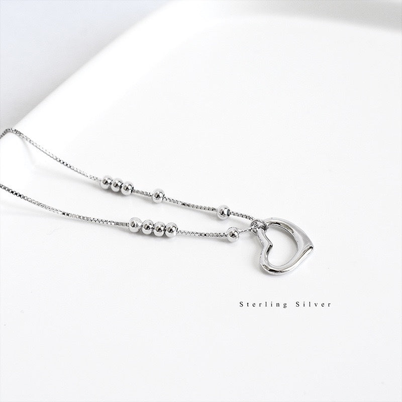 Sterling Silver Box Chain Anklet with Hollow Heart Design