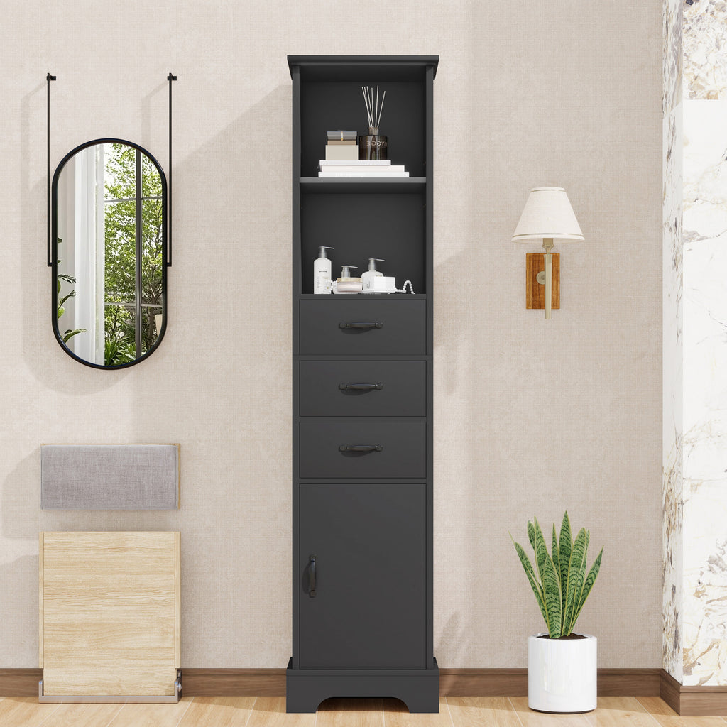 High Bathroom Cabinet - Moisture Resistant, Black Finish