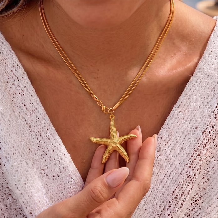 Double Layer Starfish Pendant Necklace for Women - Choker Style