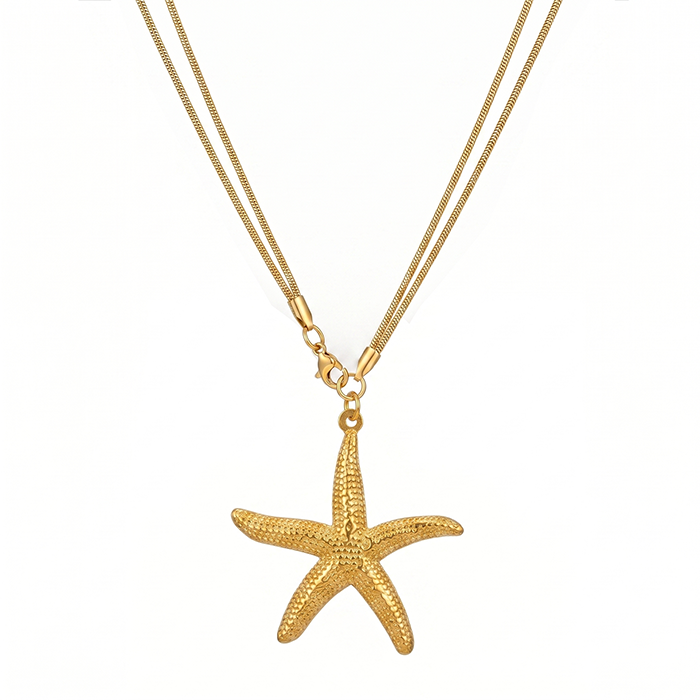 Double Layer Starfish Pendant Necklace for Women - Choker Style