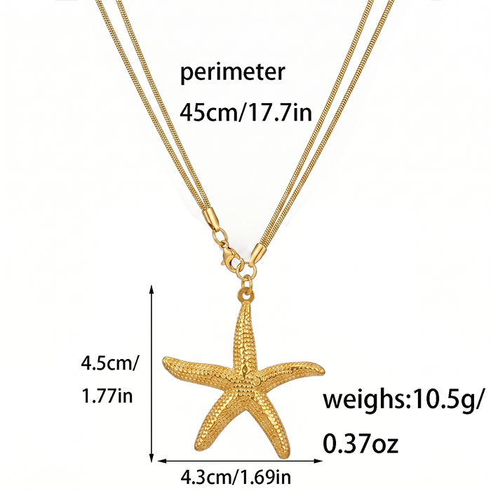 Double Layer Starfish Pendant Necklace for Women - Choker Style