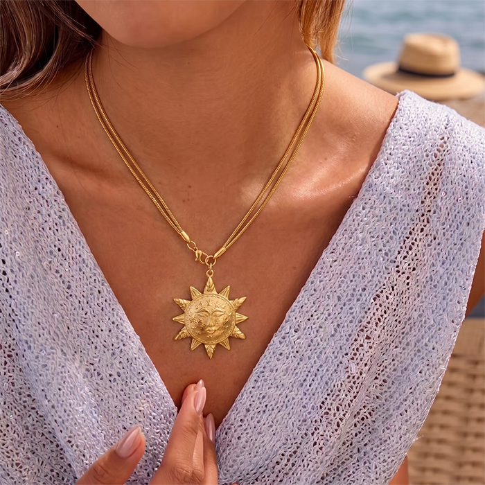 Celestial Sun Face Pendant Choker Necklace for Women