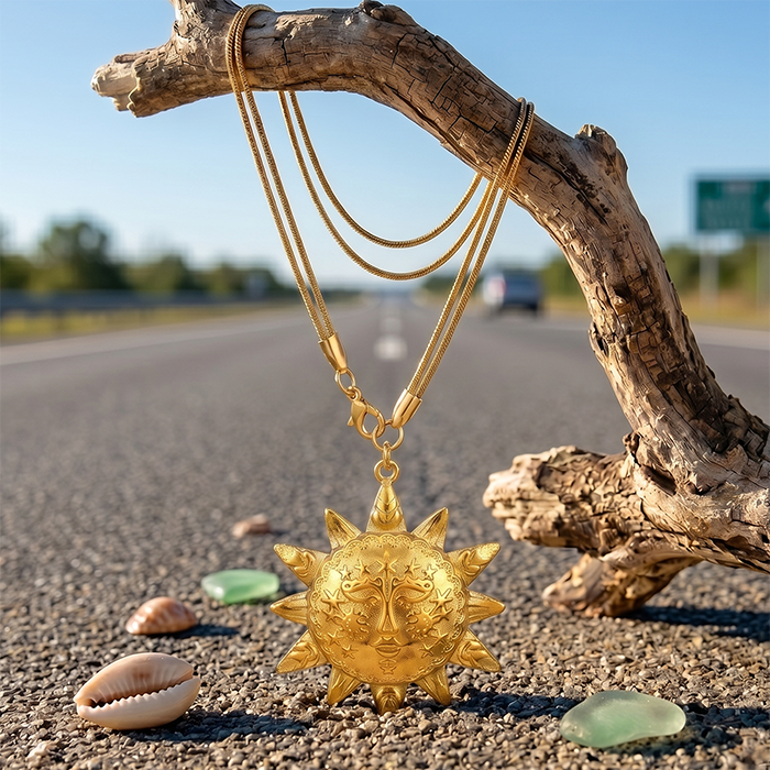 Celestial Sun Face Pendant Choker Necklace for Women
