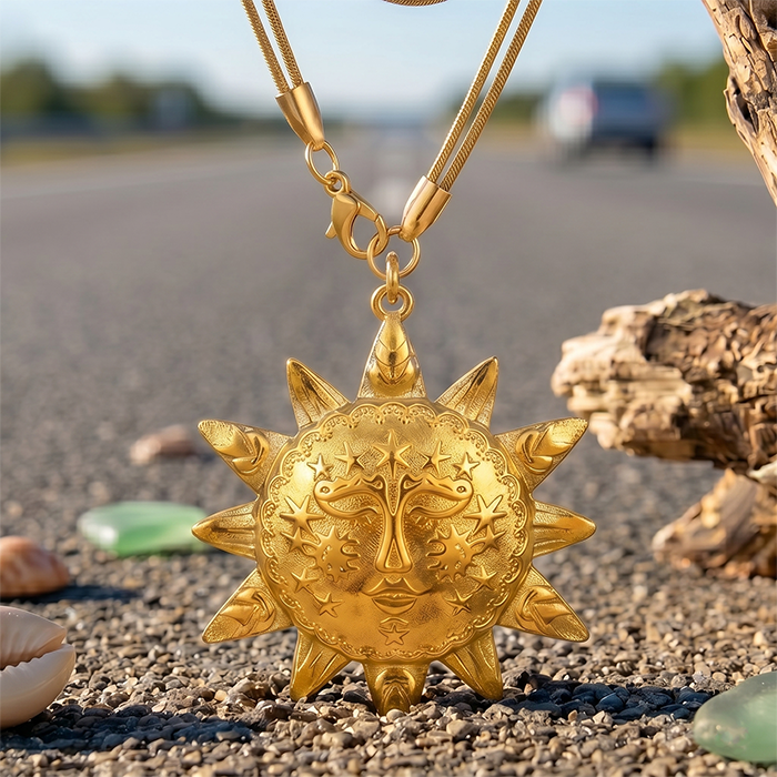 Celestial Sun Face Pendant Choker Necklace for Women
