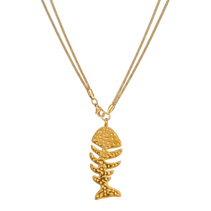 Hammered Fishbone Pendant Choker Necklace for Women