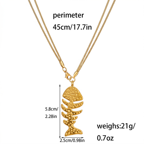Hammered Fishbone Pendant Choker Necklace for Women