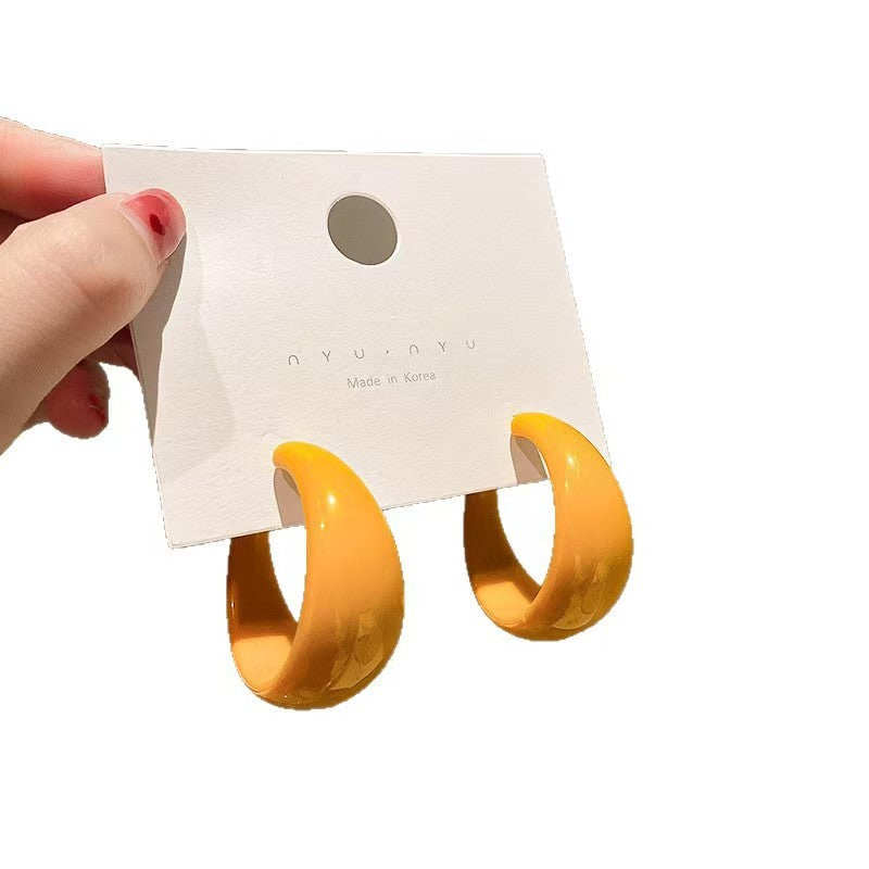 Women French Vintage Circular Flat Resin Tassel Hoop Earrings