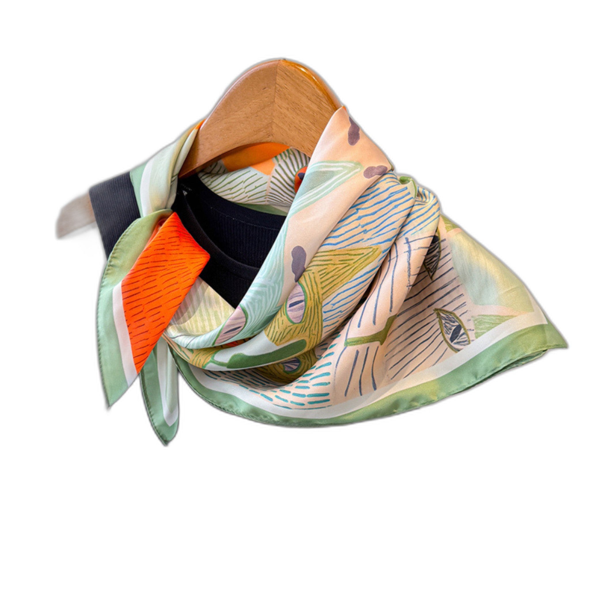 Cartoon-Printed Cat Small Square Scarf - Fashionable & Versatile