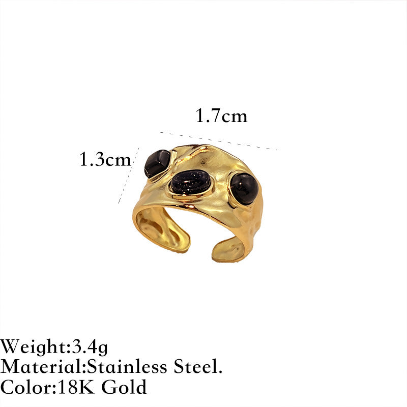Vintage French-style Natural Stone Stainless Steel Ring