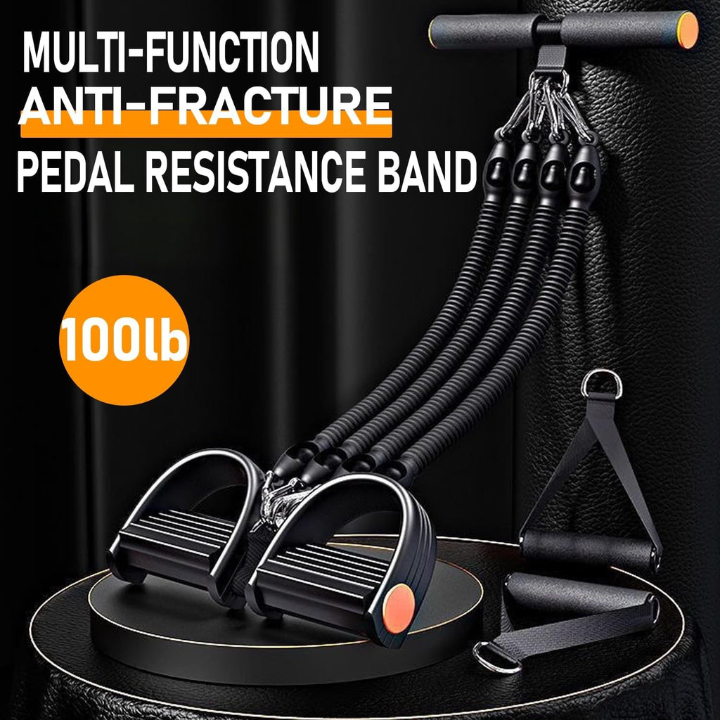 Pedal Resistance Band with 4 Tubes - Adjustable 25-100lb Workout