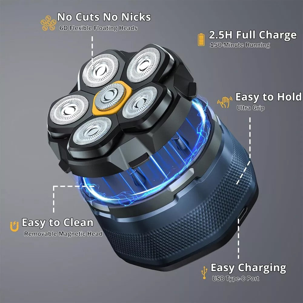 6D Electric Head Shaver for Bald Men - Magnetic Razor & Trimmer