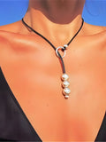 Bohemian Geometric Circle Leather Cord Bead Necklace