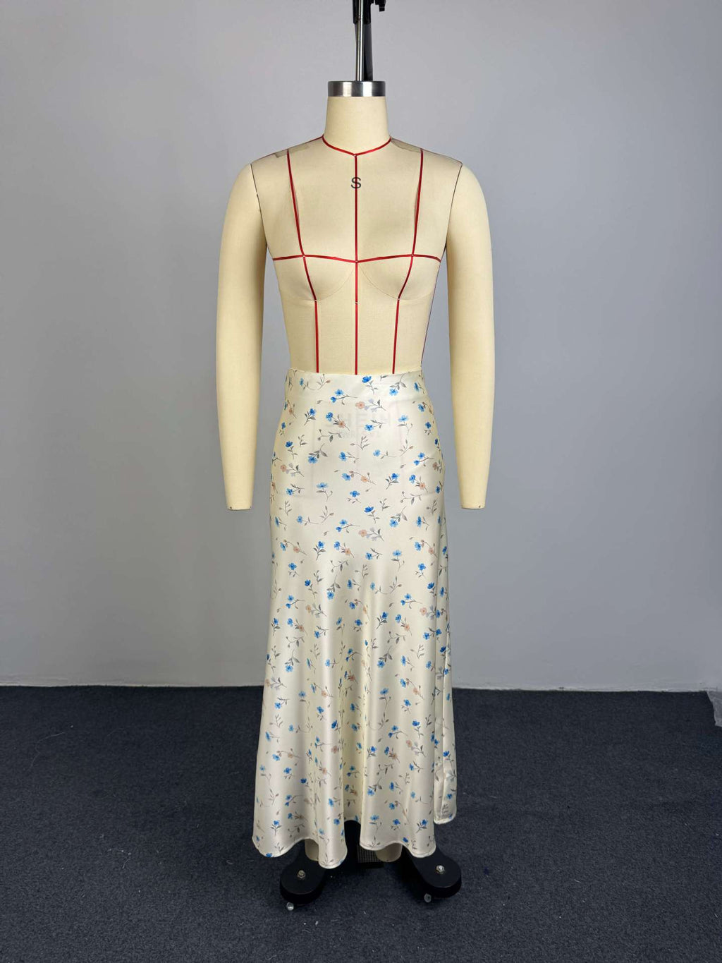 Base Ditsy Floral Print High Waist Satin Mermaid Midi Skirt