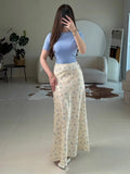 Base Ditsy Floral Print High Waist Satin Mermaid Midi Skirt