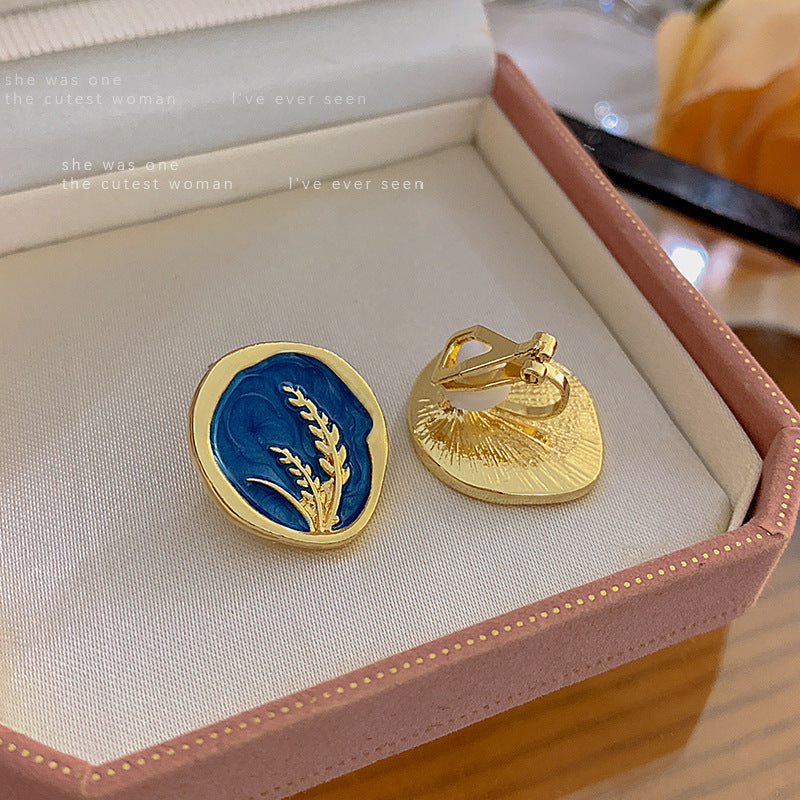 Women Blue Heart Shape Clip Earrings Non Piercing Jewelry
