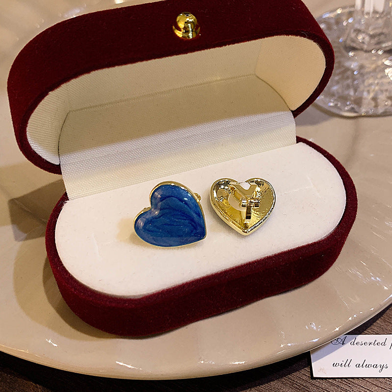 Women Blue Heart Shape Clip Earrings Non Piercing Jewelry