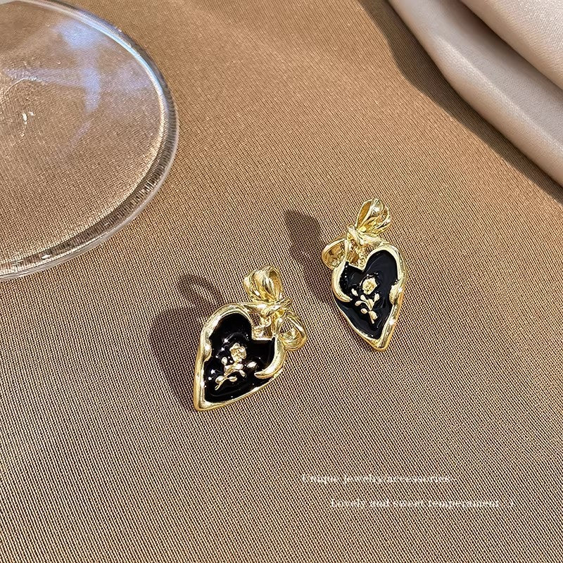Women Blue Heart Shape Clip Earrings Non Piercing Jewelry