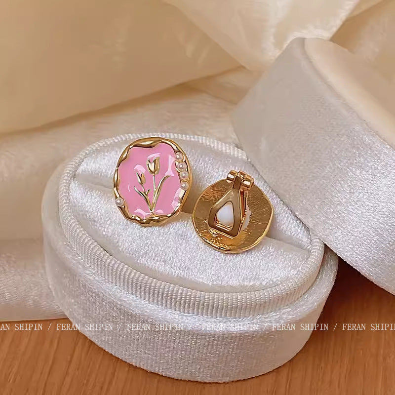 Women Blue Heart Shape Clip Earrings Non Piercing Jewelry