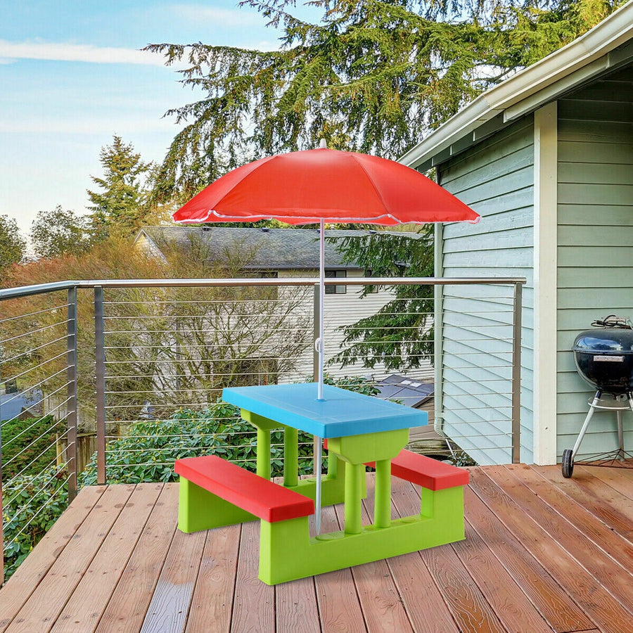 Kids Picnic Folding Table And Bench With Umbrella