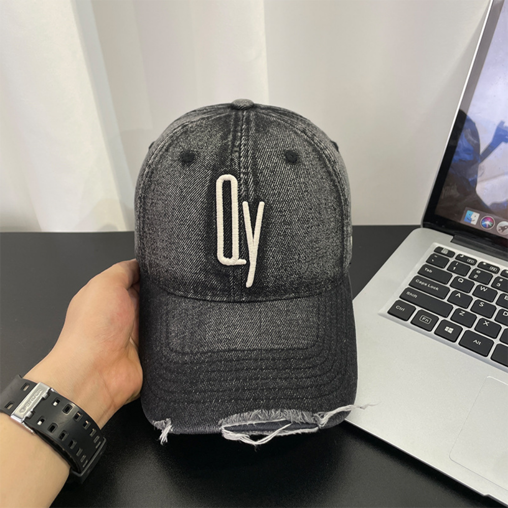 Retro Washed Distressed Denim Baseball Cap with Patch Holes