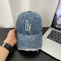 Retro Washed Distressed Denim Baseball Cap with Patch Holes