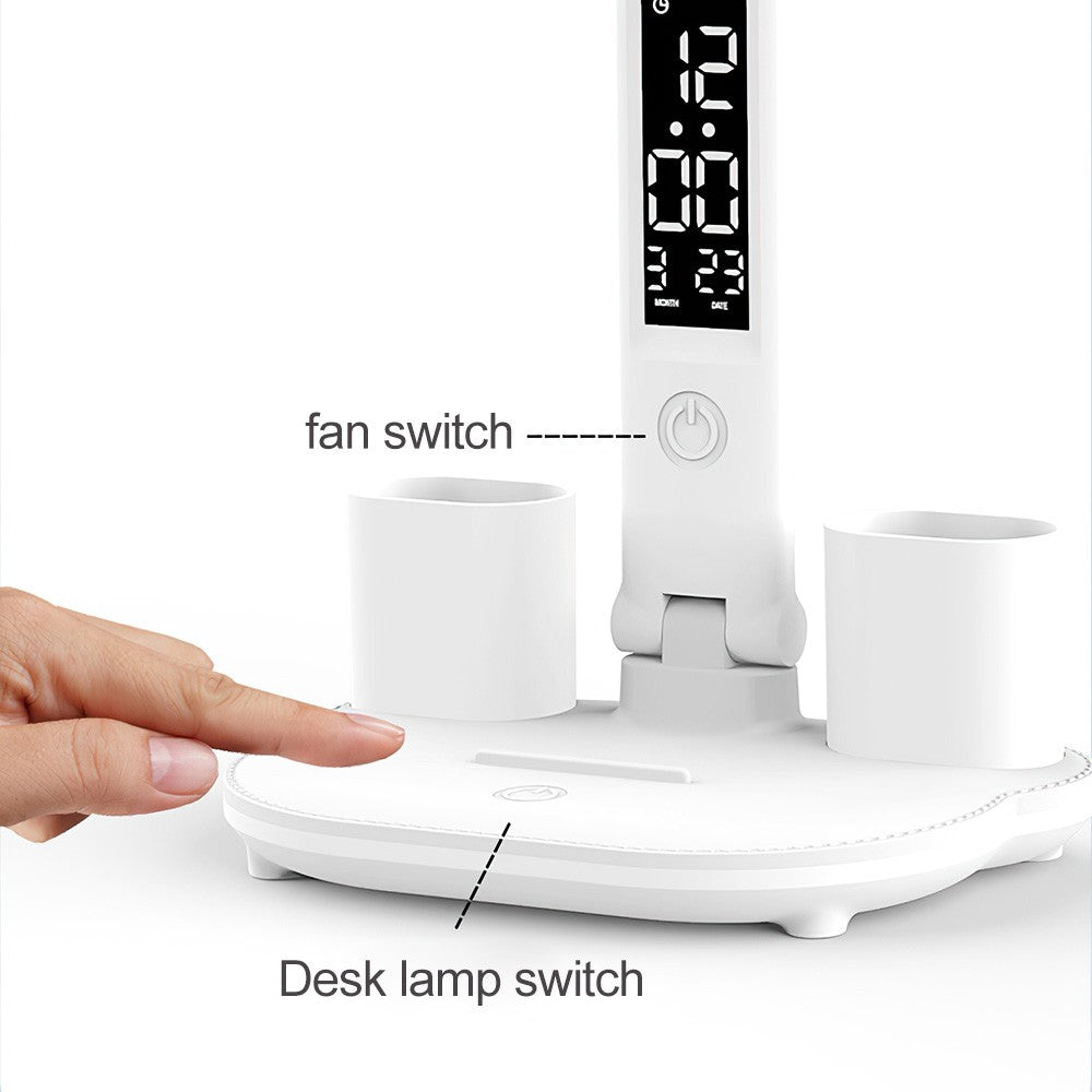 4-Head LED Desk Reading Lamp with Fan Clock - Mood Lamp