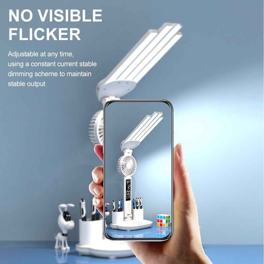 4-Head LED Desk Reading Lamp with Fan Clock - Mood Lamp