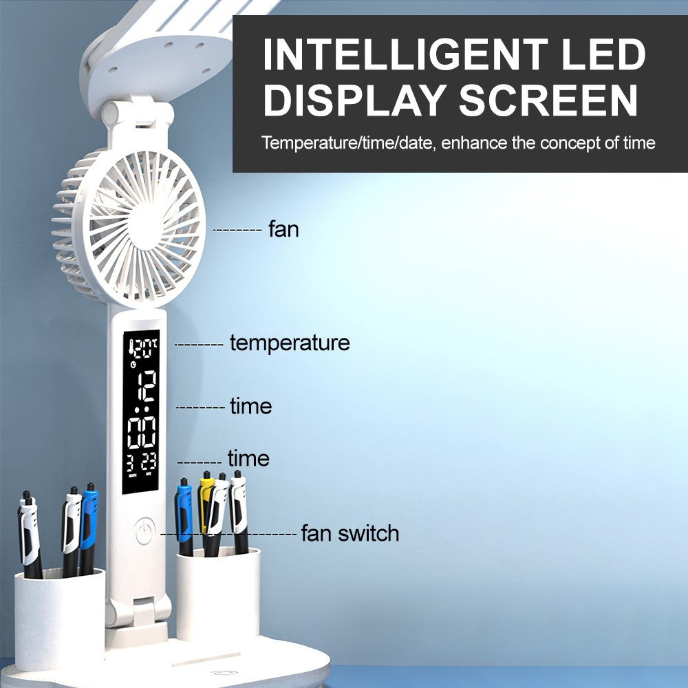 4-Head LED Desk Reading Lamp with Fan Clock - Mood Lamp