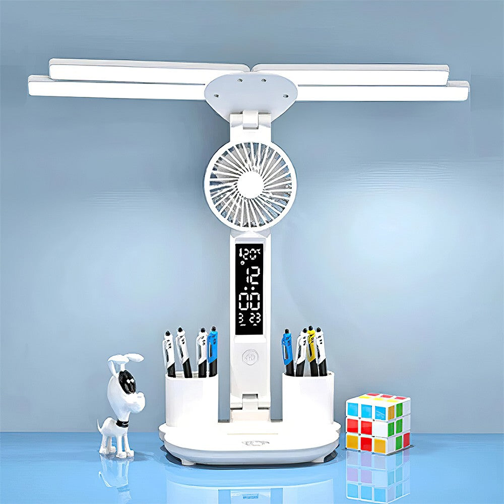 4-Head LED Desk Reading Lamp with Fan Clock - Mood Lamp