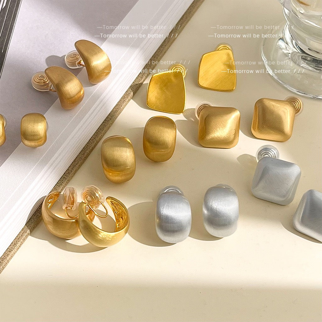 French Brushed Metal Ear Clips - No Piercing Coil Earrings