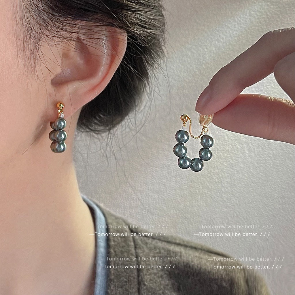 Niche Minimalist Geometric Pearl Coil Ear Clips for Women