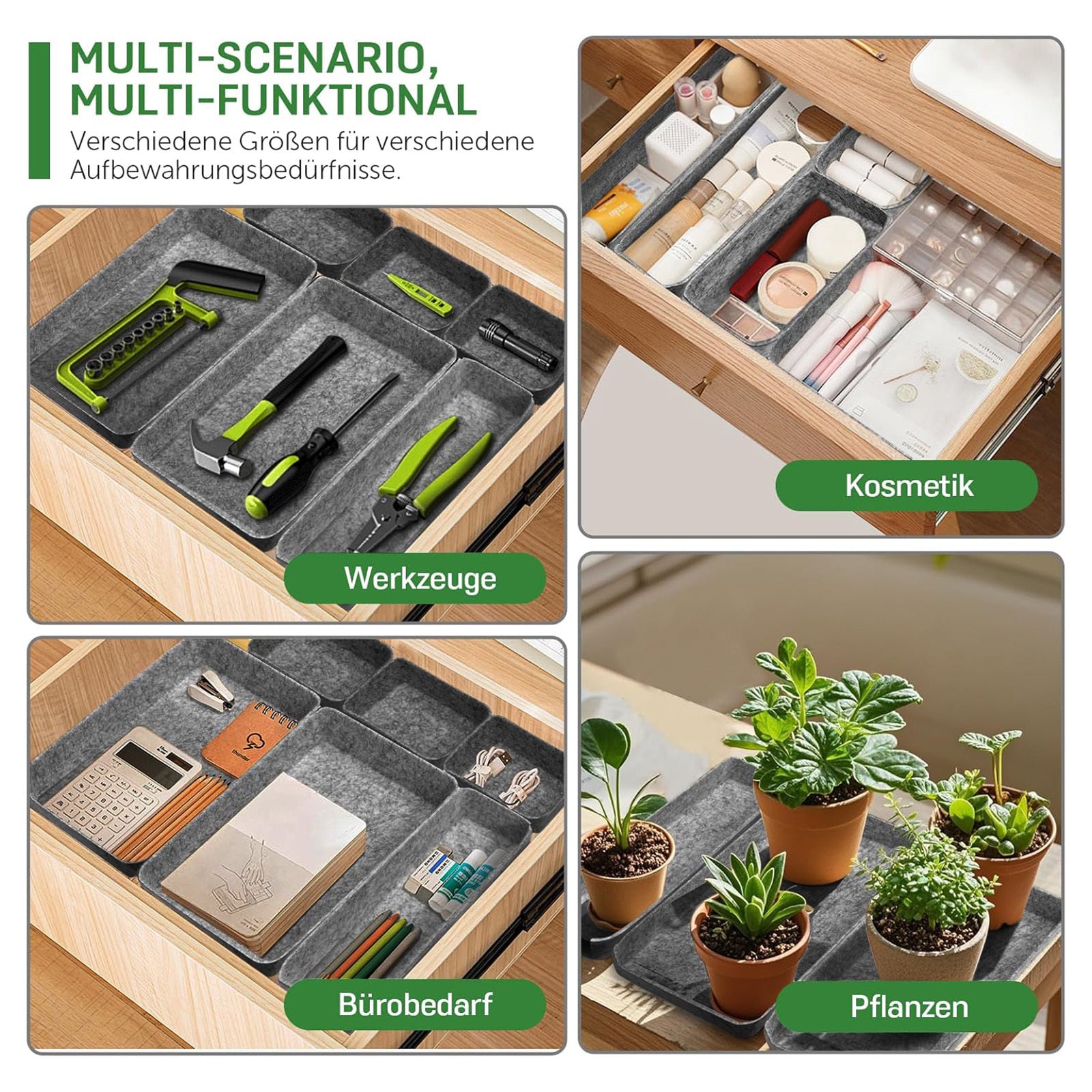 Filz Schublade Organizer: 8-teiliges Aufbewahrungsset & Büro-Organizer