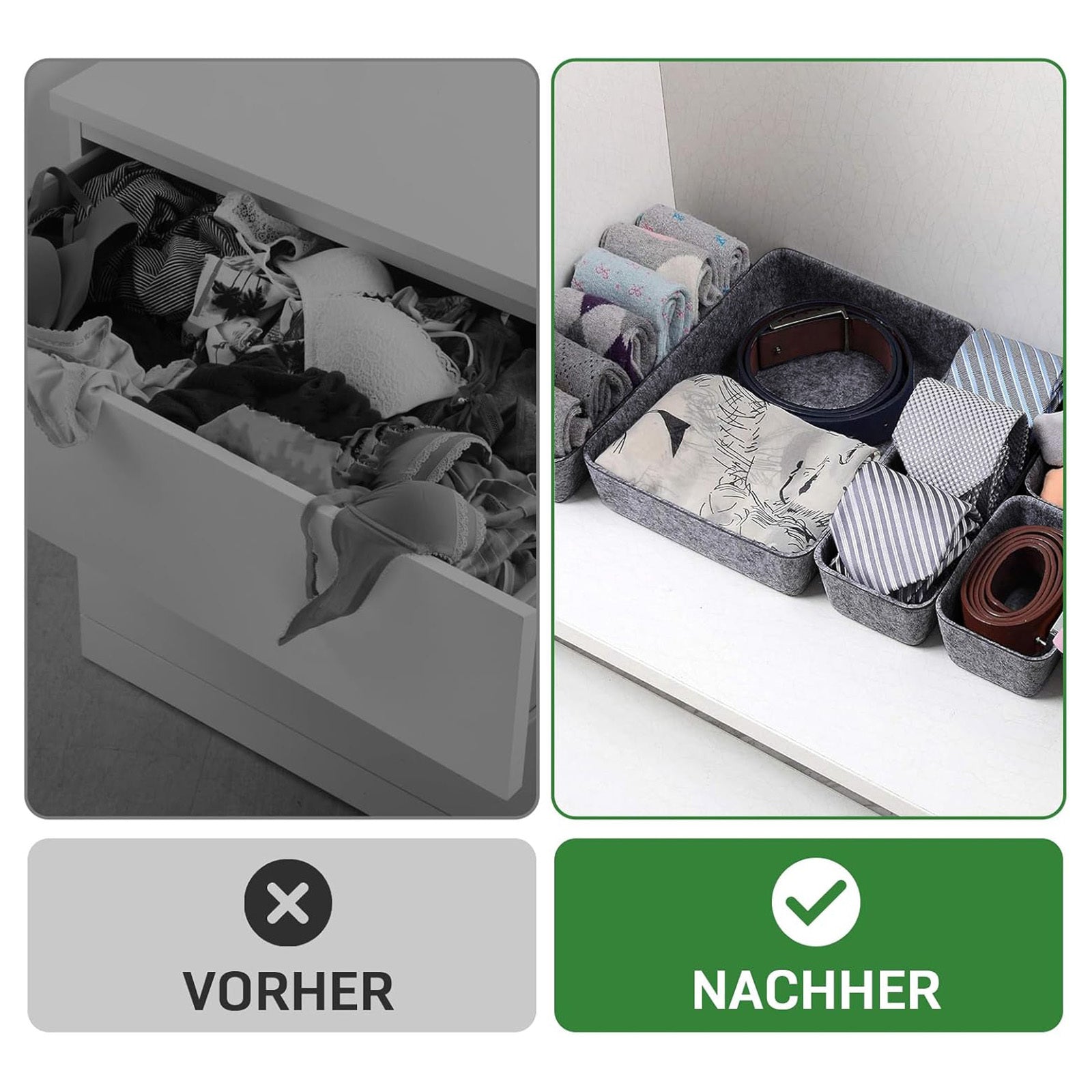 Filz Schublade Organizer: 8-teiliges Aufbewahrungsset & Büro-Organizer