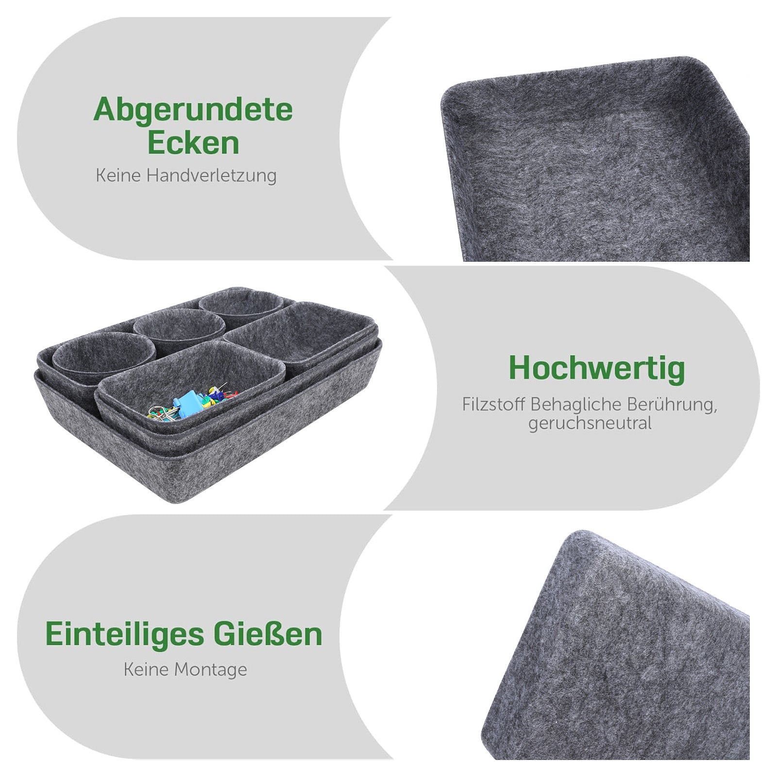 Filz Schublade Organizer: 8-teiliges Aufbewahrungsset & Büro-Organizer